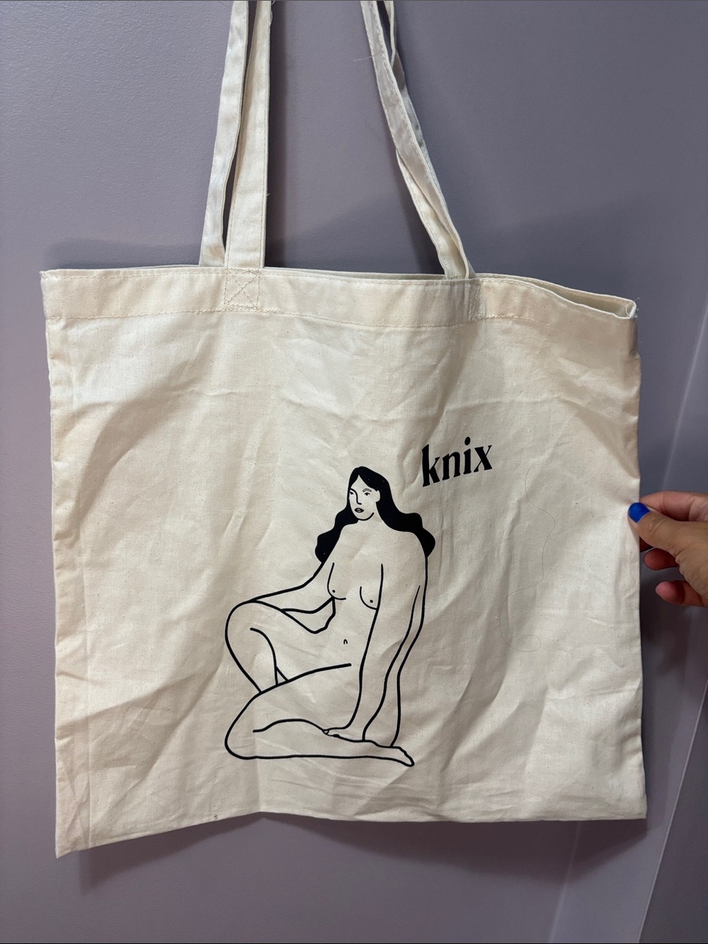 Knix Cream Canvas Tote with Body Positive Line Art